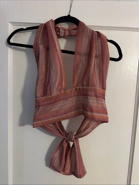 Striped Pink Halter Tie-Back Top